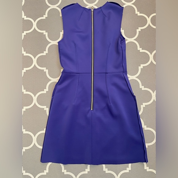 Milly Raw Trim Seam Detail Pleated Sleeveless Cobalt Blue Shift Dress Size 6 - Picture 3 of 4
